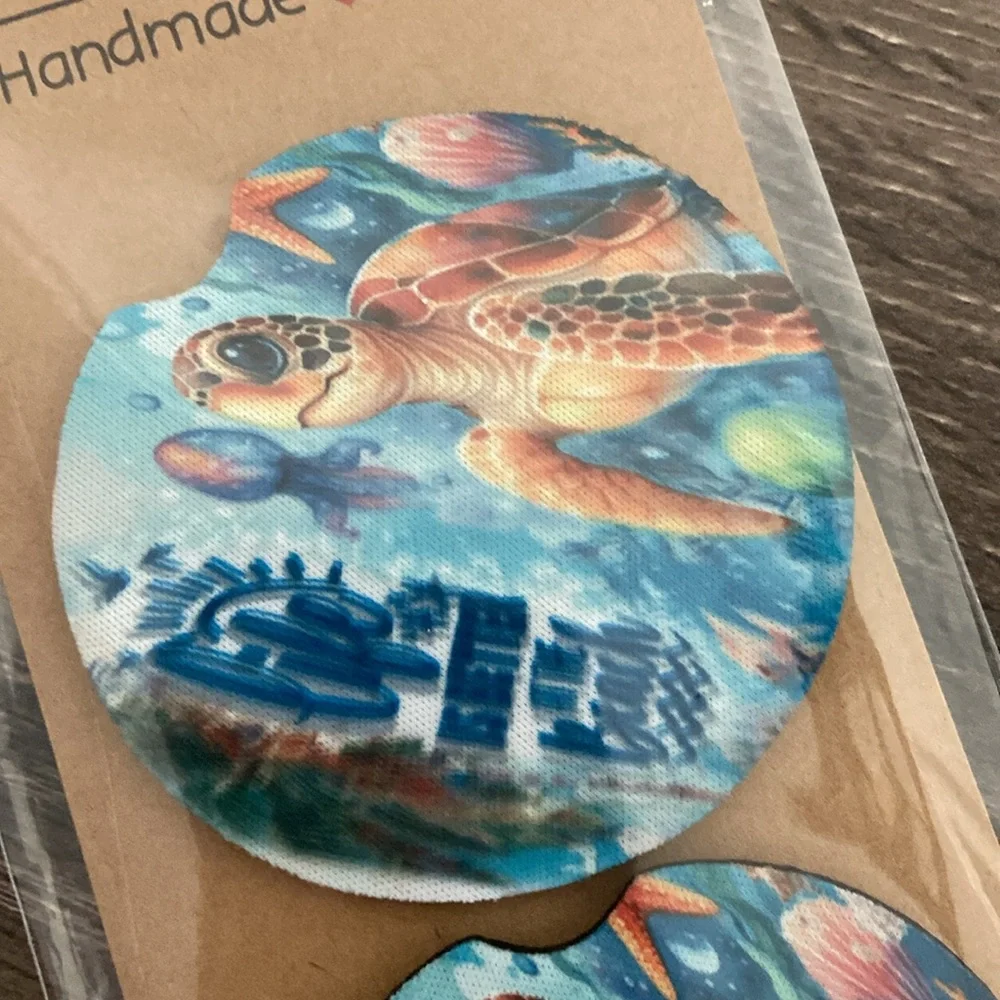 Handmade Fish Design Car Coasters - Blue